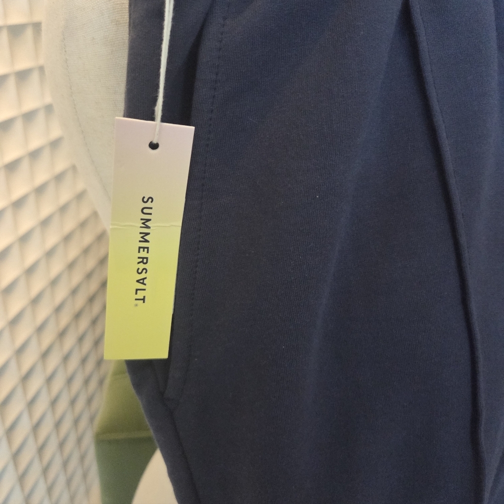 NWT Summersalt Pintuck Joggers Navy Blue with Striped Waistband, Size Small - Picture 3 of 5